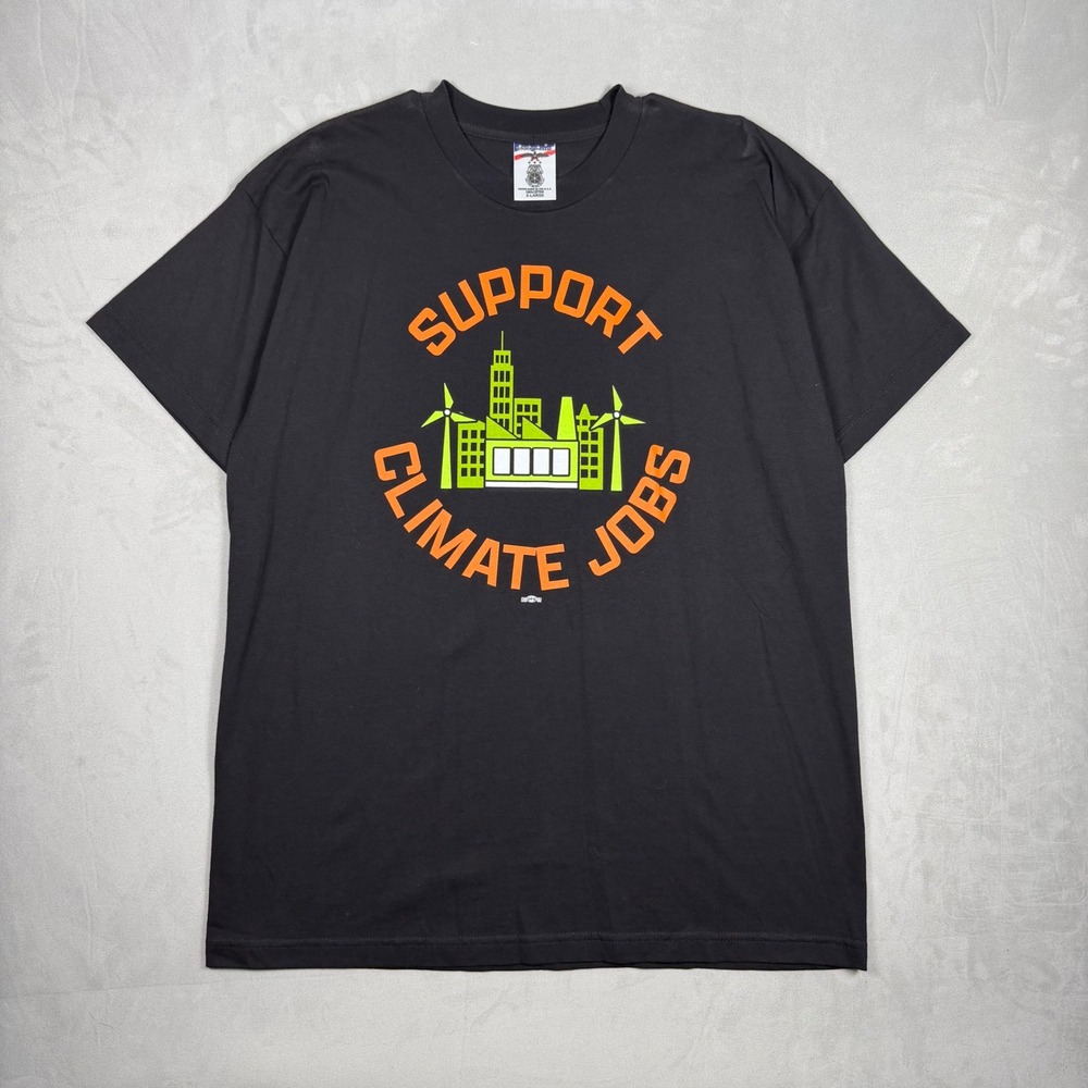 Y2K Mens Union Made Support Climate Jobs Teamsters Graphic T-Shirt Black XL